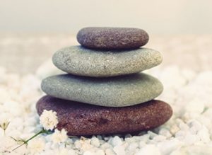 Rocks aligned with flowers